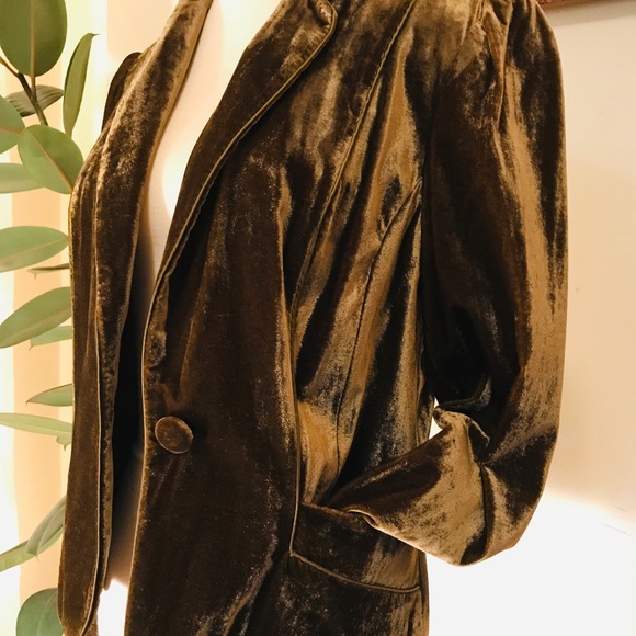 Golden Brown Crushed Velvet Two Button Blazer. - Picture 6 of 8